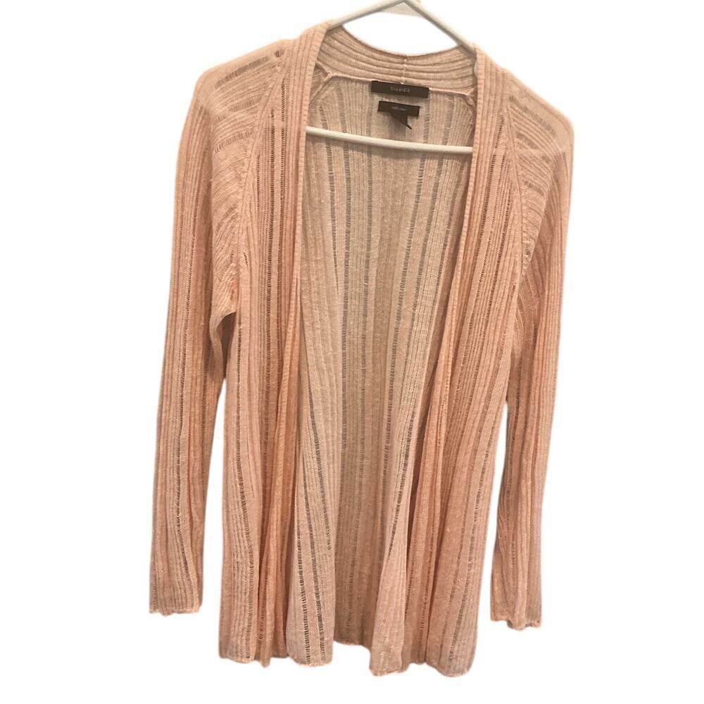 Tahari Womens Linen Open Knit Cardigan Size Large Blush Pink Coastal Lightweight